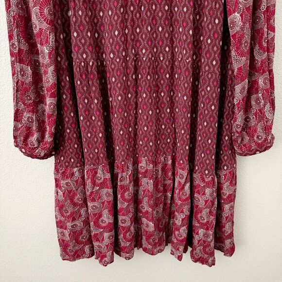 MAEVE x ANTHROPOLOGIE | Tiered Dress Amber Burgundy Red Off White Boho | Large - Picture 5 of 10
